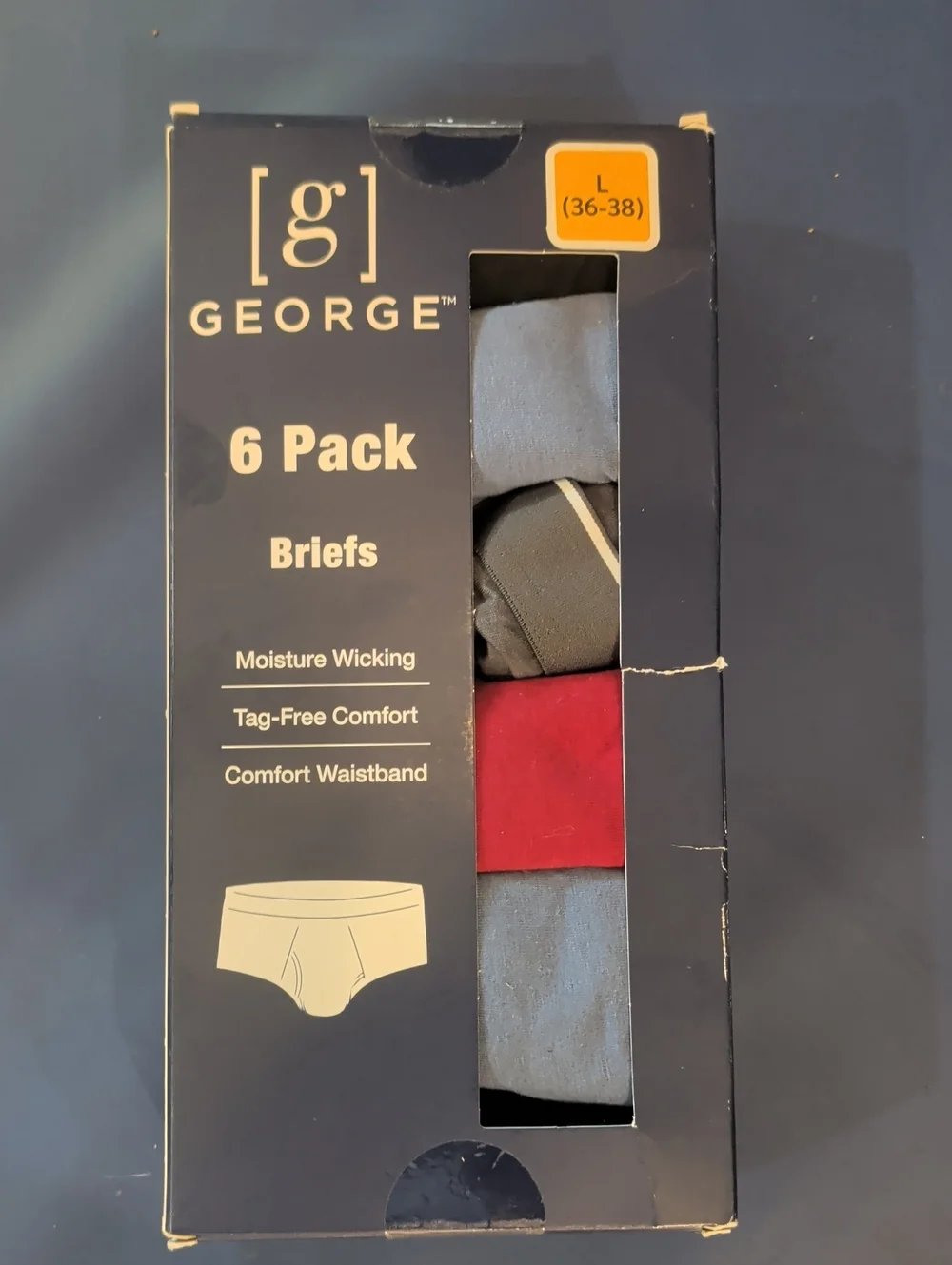 George Men’s Briefs 6-Pack Large (36-38) - Blue, Gray, Red, Black